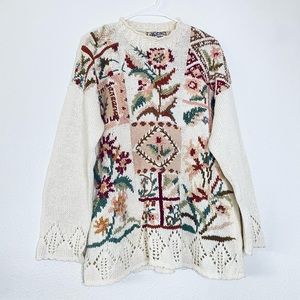 Heirloom Collectibles Vintage 1993 Chunky Knit Cottagecore Floral Sweater Large